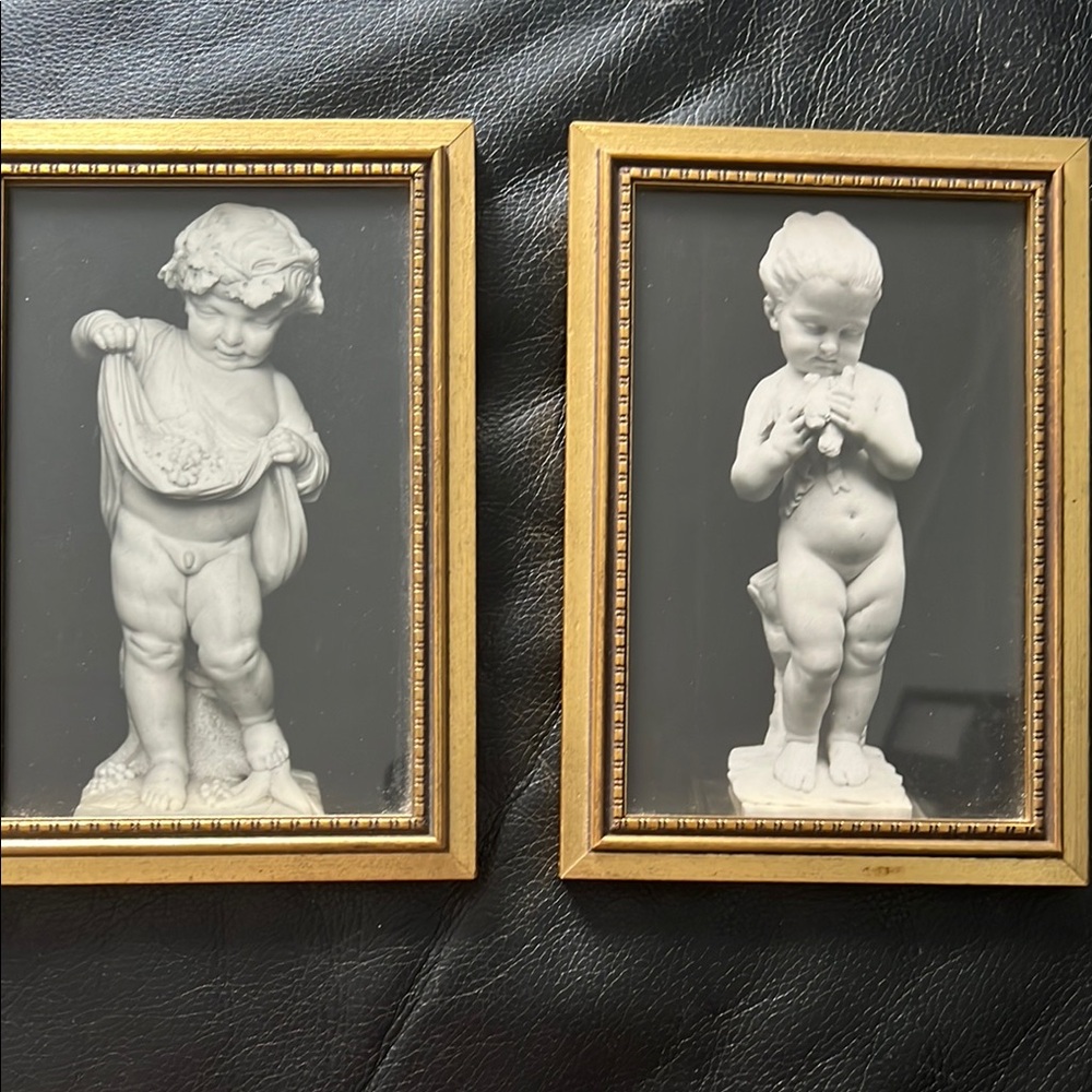 Gold Framed White Cherub Wall Art Set